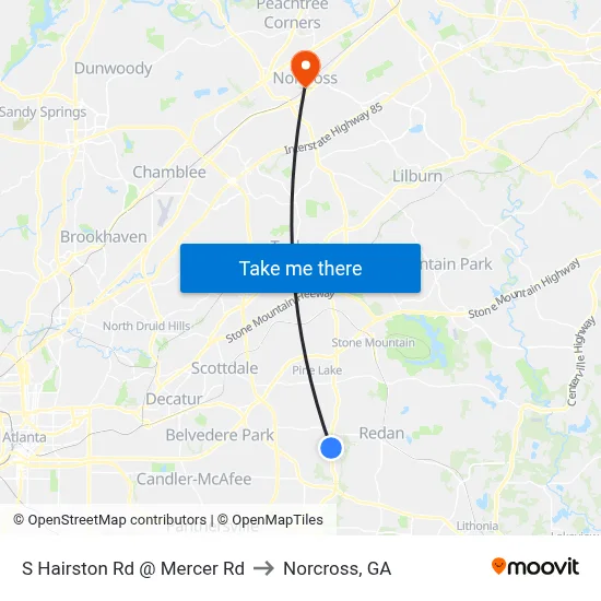 S Hairston Rd @ Mercer Rd to Norcross, GA map