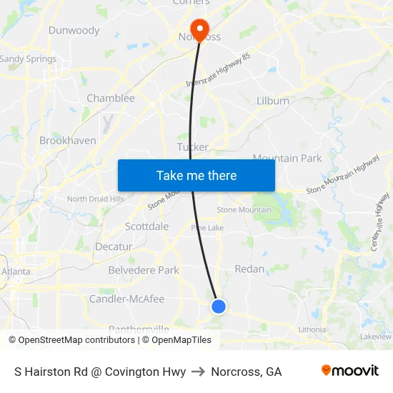 S Hairston Rd @ Covington Hwy to Norcross, GA map