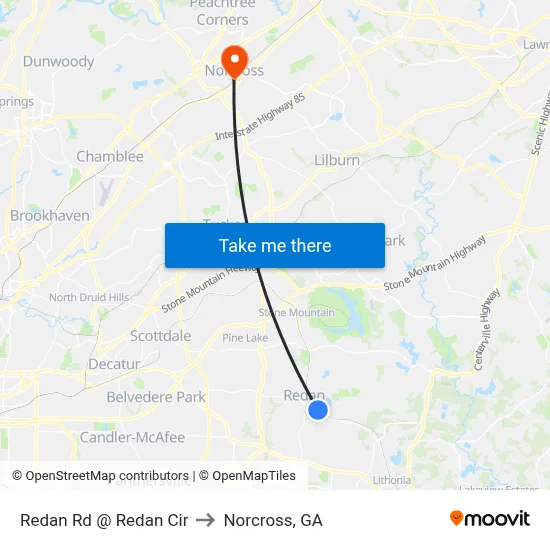 Redan Rd @ Redan Cir to Norcross, GA map