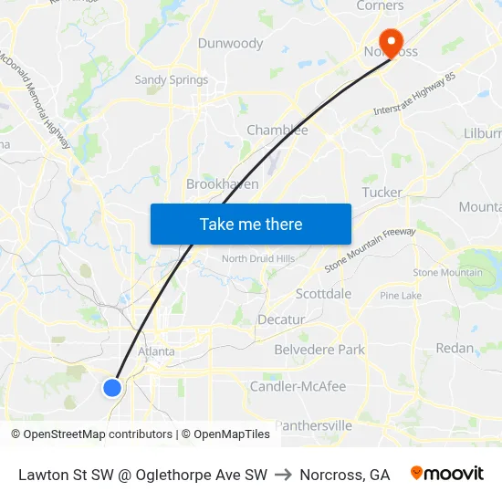Lawton St SW @ Oglethorpe Ave SW to Norcross, GA map