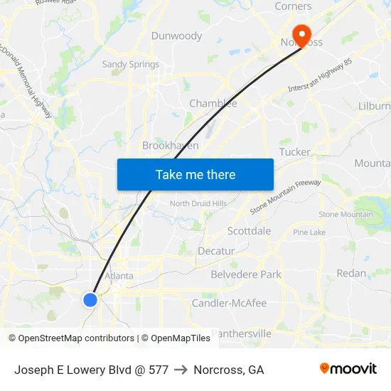 Joseph E Lowery Blvd @ 577 to Norcross, GA map