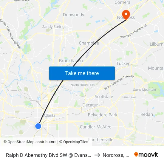 Ralph D Abernathy Blvd SW @ Evans St to Norcross, GA map