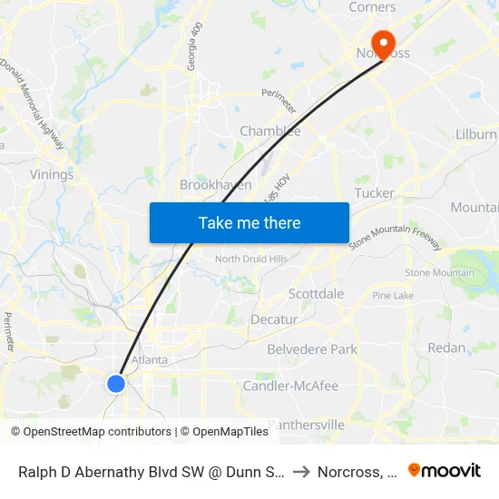Ralph D Abernathy Blvd SW @ Dunn St SW to Norcross, GA map