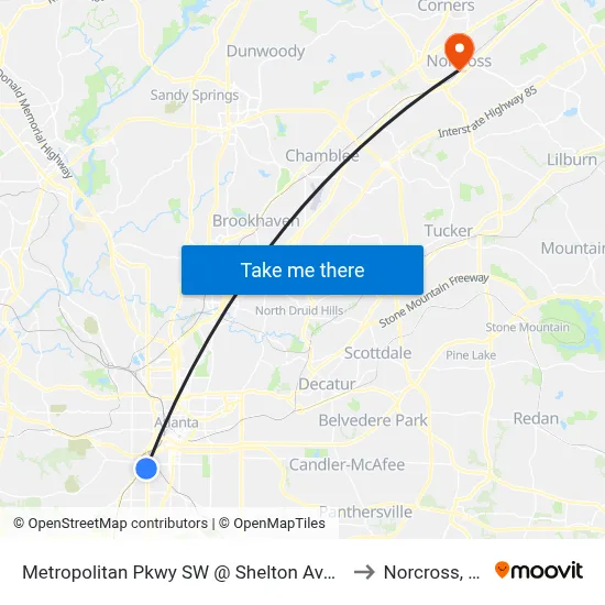 Metropolitan Pkwy SW @ Shelton Ave SW to Norcross, GA map
