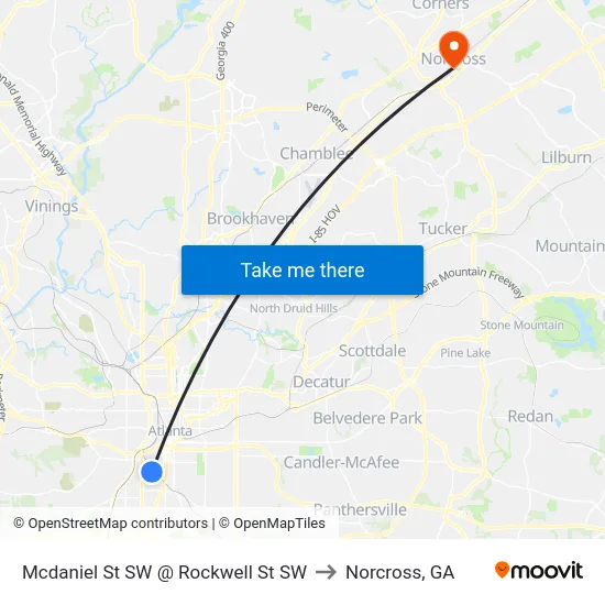 Mcdaniel St SW @ Rockwell St SW to Norcross, GA map