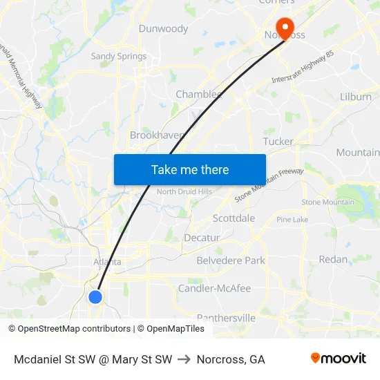 Mcdaniel St SW @ Mary St SW to Norcross, GA map