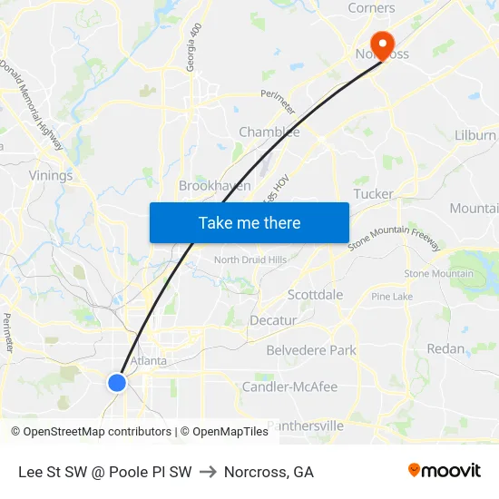 Lee St SW @ Poole Pl SW to Norcross, GA map