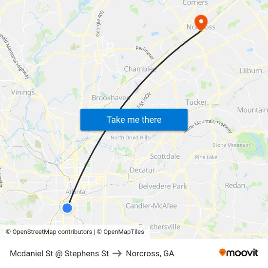 Mcdaniel St @ Stephens St to Norcross, GA map