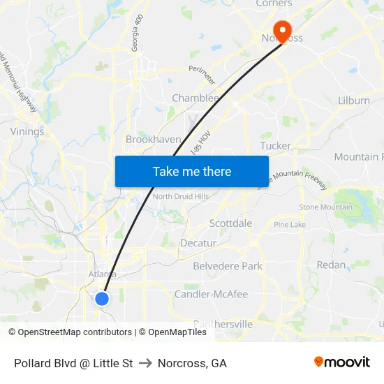 Pollard Blvd @ Little St to Norcross, GA map