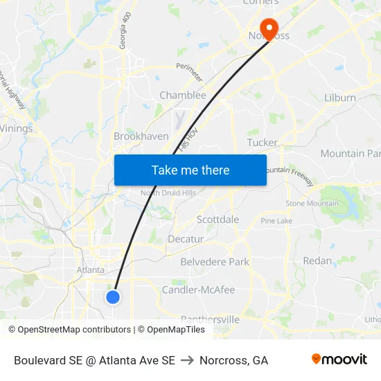 Boulevard SE @ Atlanta Ave SE to Norcross, GA map