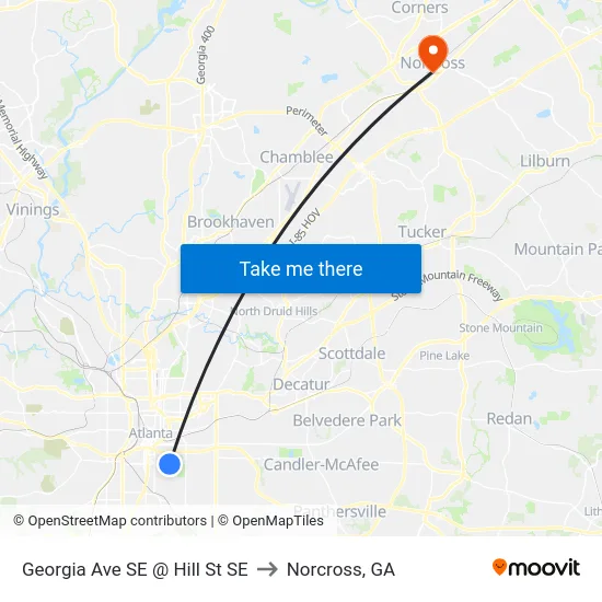 Georgia Ave SE @ Hill St SE to Norcross, GA map