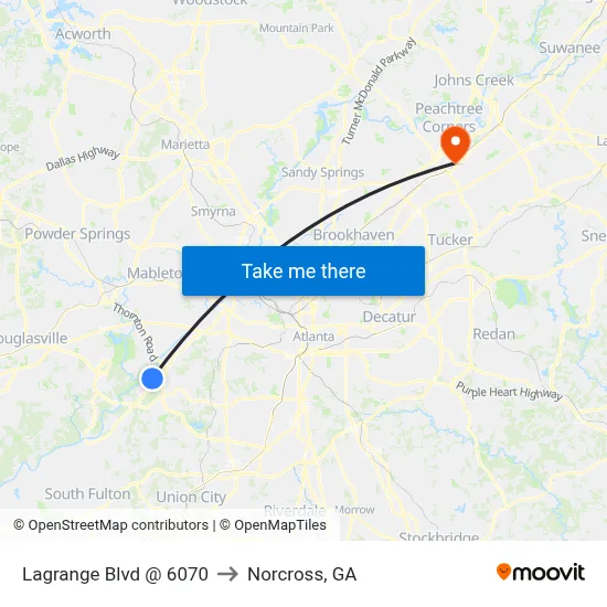 Lagrange Blvd @ 6070 to Norcross, GA map