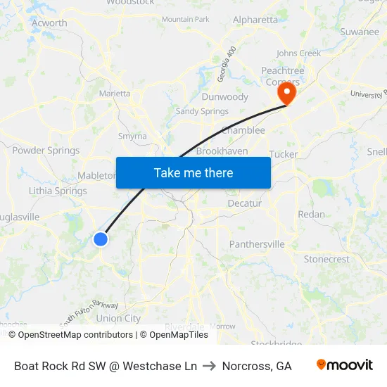 Boat Rock Rd SW @ Westchase Ln to Norcross, GA map
