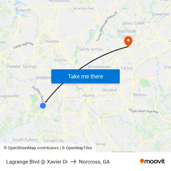 Lagrange Blvd @ Xavier Dr to Norcross, GA map