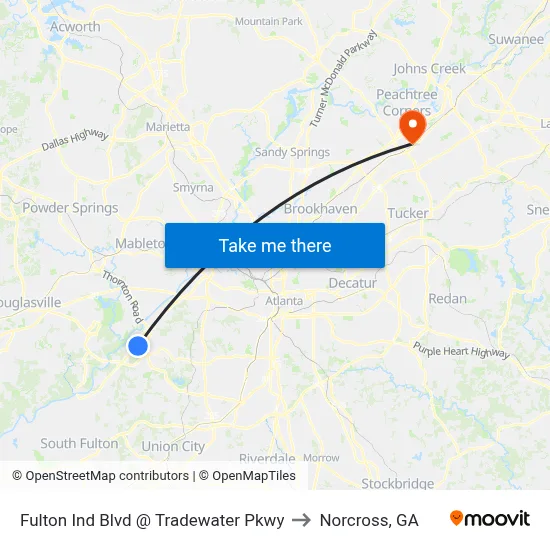 Fulton Ind Blvd @ Tradewater Pkwy to Norcross, GA map