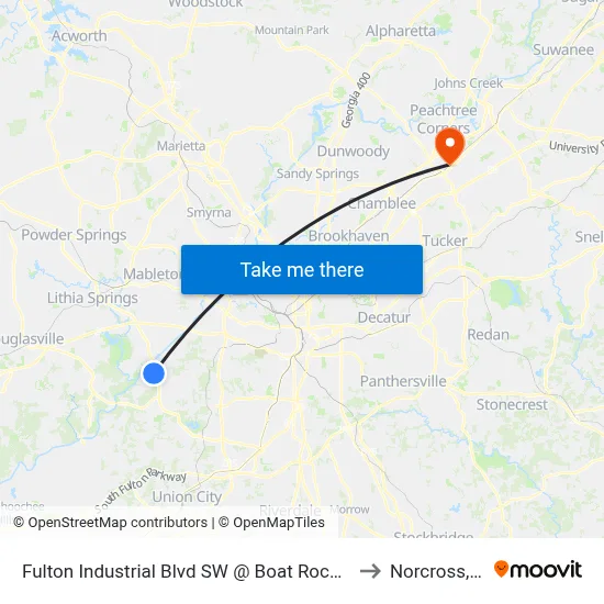 Fulton Industrial Blvd SW @ Boat Rock Rd SW to Norcross, GA map