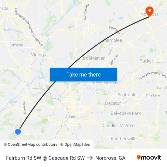 Fairburn Rd SW @ Cascade Rd SW to Norcross, GA map