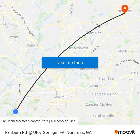 Fairburn Rd @ Utoy Springs to Norcross, GA map