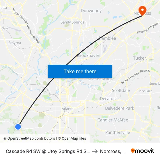Cascade Rd SW @ Utoy Springs Rd SW to Norcross, GA map
