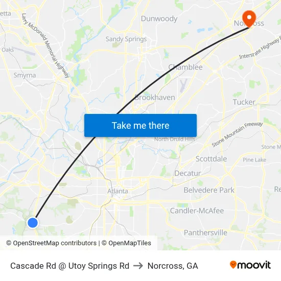 Cascade Rd @ Utoy Springs Rd to Norcross, GA map