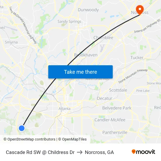 Cascade Rd SW @ Childress Dr to Norcross, GA map