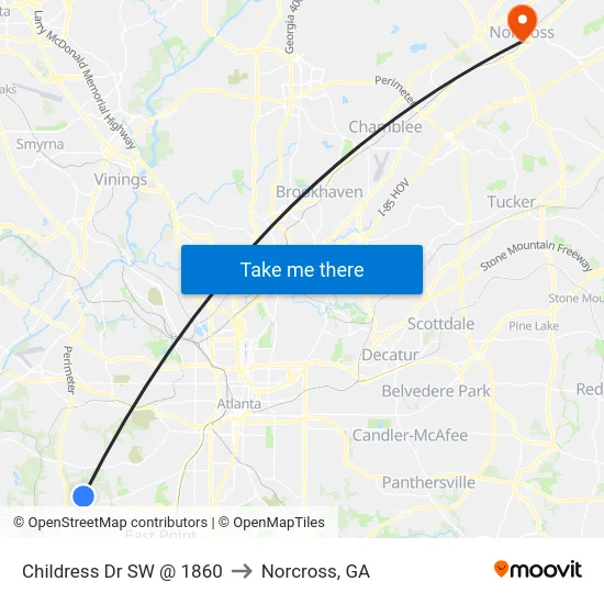 Childress Dr SW @ 1860 to Norcross, GA map
