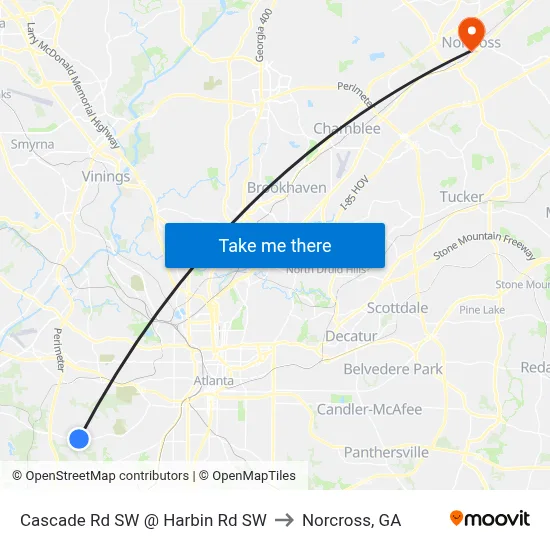 Cascade Rd SW @ Harbin Rd SW to Norcross, GA map