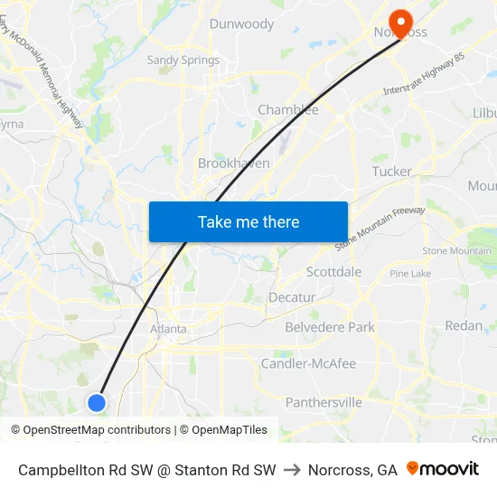 Campbellton Rd SW @ Stanton Rd SW to Norcross, GA map