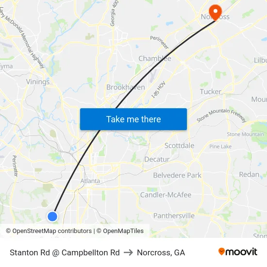 Stanton Rd @ Campbellton Rd to Norcross, GA map