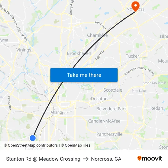 Stanton Rd @ Meadow Crossing to Norcross, GA map