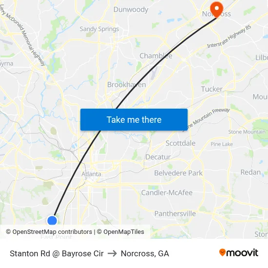 Stanton Rd @ Bayrose Cir to Norcross, GA map