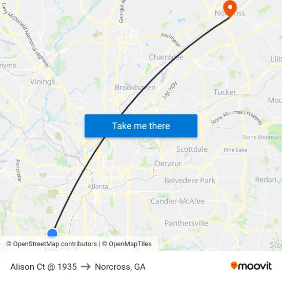 Alison Ct @ 1935 to Norcross, GA map