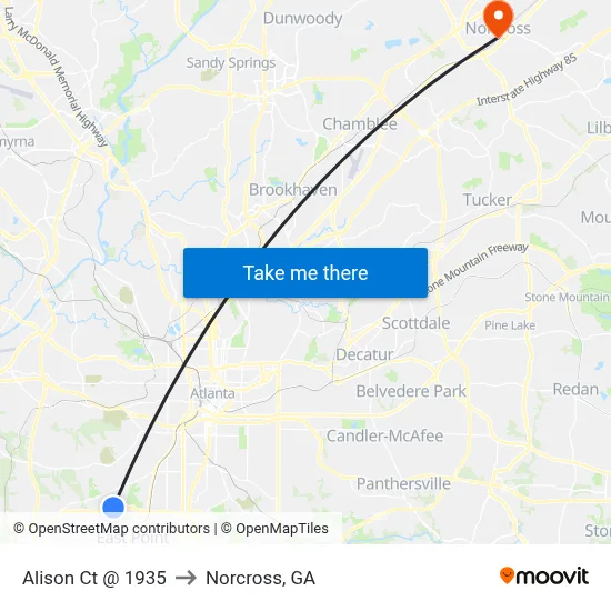 Alison Ct @ 1935 to Norcross, GA map