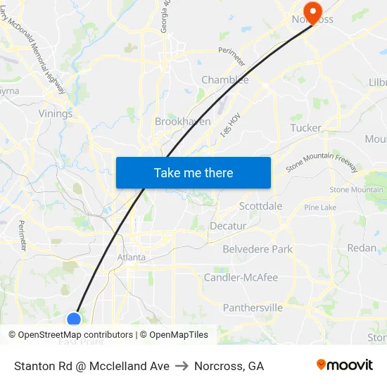 Stanton Rd @ Mcclelland Ave to Norcross, GA map