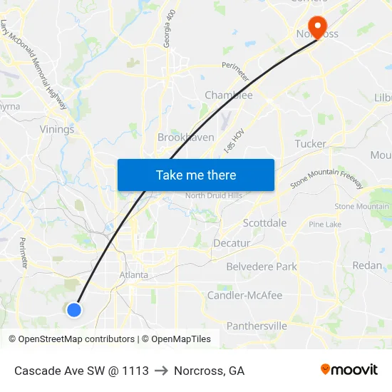 Cascade Ave SW @ 1113 to Norcross, GA map