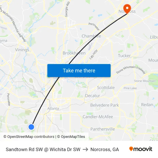Sandtown Rd SW @ Wichita Dr SW to Norcross, GA map
