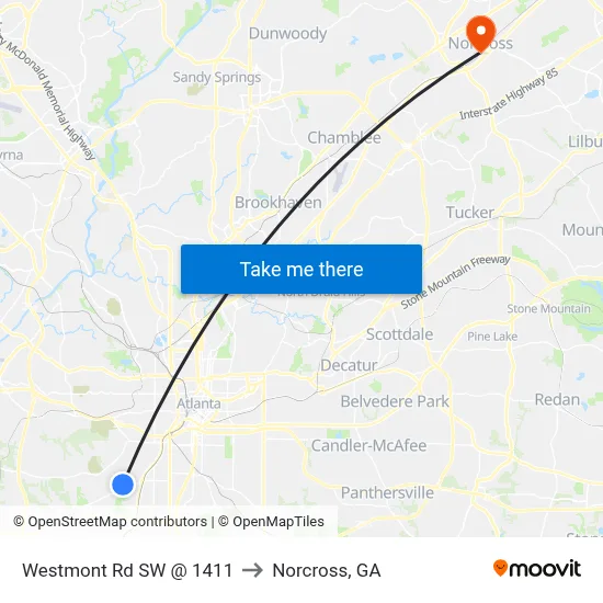 Westmont Rd SW @ 1411 to Norcross, GA map
