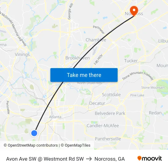 Avon Ave SW @ Westmont Rd SW to Norcross, GA map