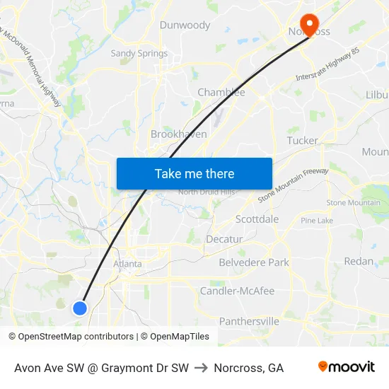 Avon Ave SW @ Graymont Dr SW to Norcross, GA map