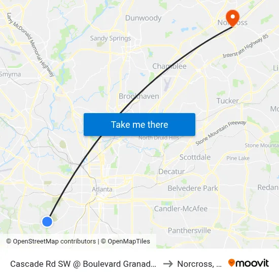 Cascade Rd SW @ Boulevard Granada SW to Norcross, GA map