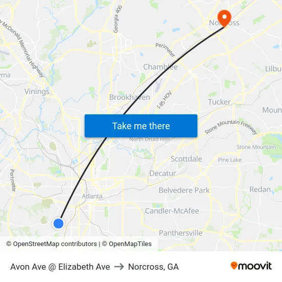 Avon Ave @ Elizabeth Ave to Norcross, GA map