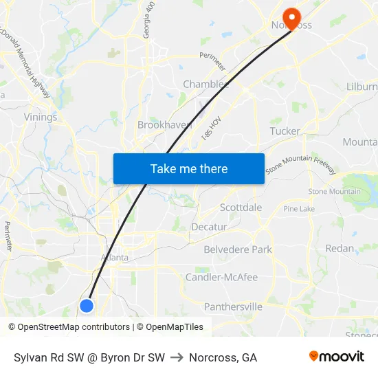 Sylvan Rd SW @ Byron Dr SW to Norcross, GA map
