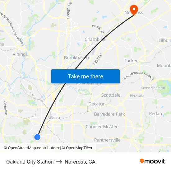 Oakland City Station to Norcross, GA map