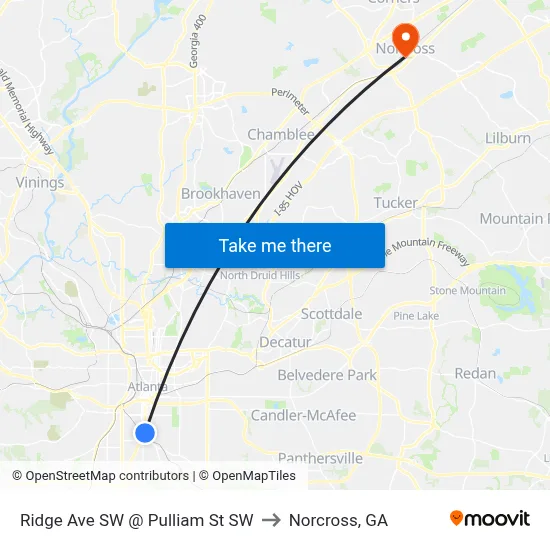 Ridge Ave SW @ Pulliam St SW to Norcross, GA map