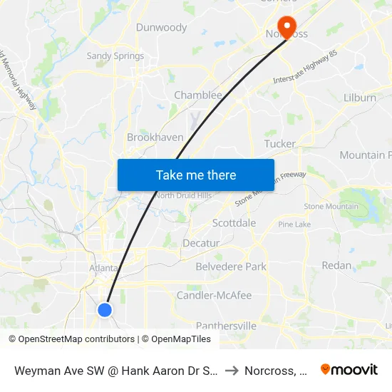 Weyman Ave SW @ Hank Aaron Dr SW to Norcross, GA map