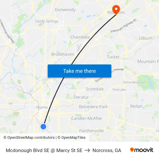Mcdonough Blvd SE @ Marcy St SE to Norcross, GA map