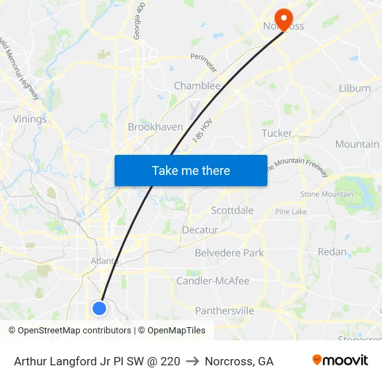 Arthur Langford Jr Pl SW @ 220 to Norcross, GA map