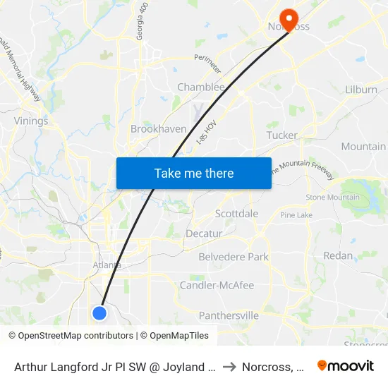 Arthur Langford Jr Pl SW @ Joyland Pl to Norcross, GA map