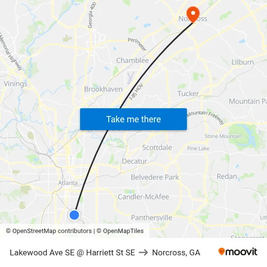 Lakewood Ave SE @ Harriett St SE to Norcross, GA map