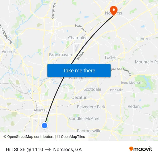 Hill St SE @ 1110 to Norcross, GA map